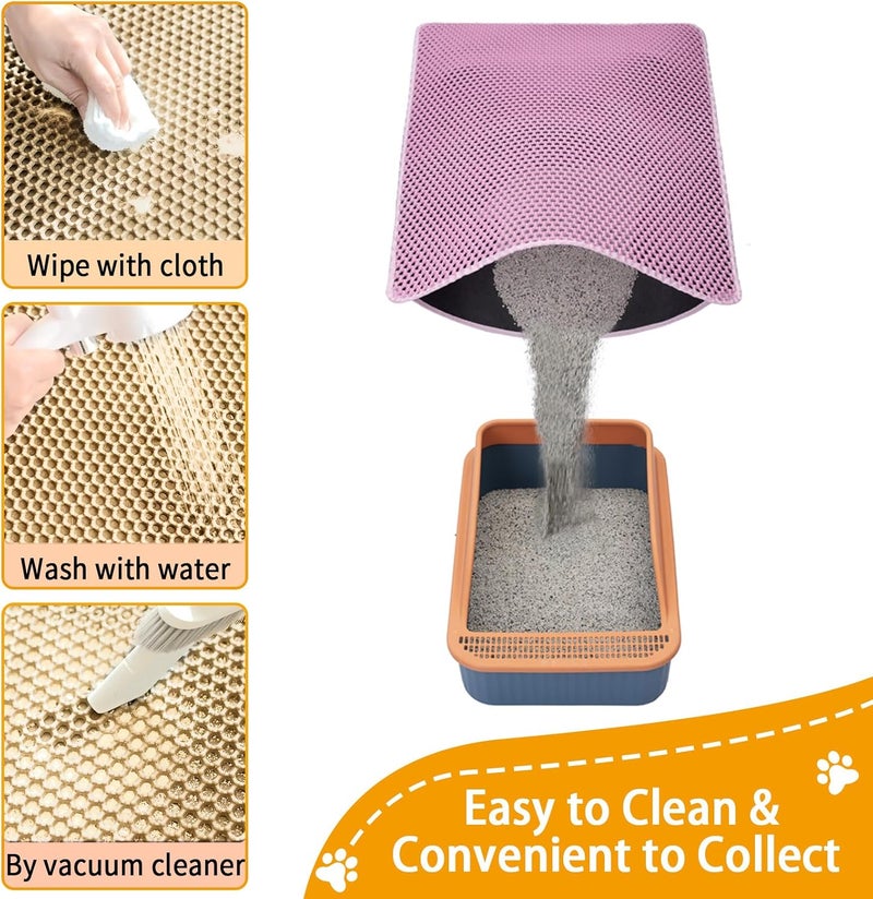 UF-SHARP Cat Litter Mat Litter Trapping Mat,Cat Litter Box Mat 32"x22", 2 Layer Llitterbox Mat,Waterproof Urine Proof, Clean Easily, Collapsable, Medium - Image 3